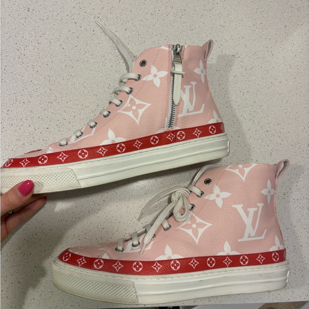 Louis Vuitton Pink and Red Monogram Sneakers Women’s size 9 - Picture 1 of 8